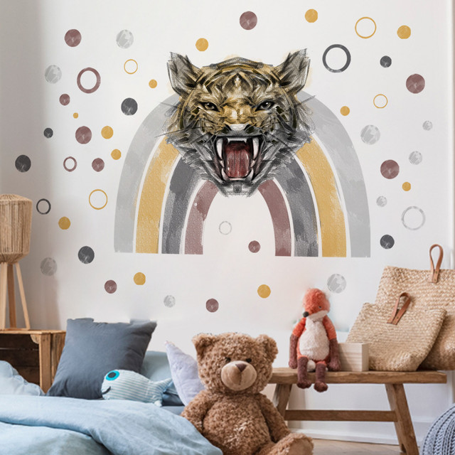 Creative Tiger Rainbow Wall Sticker Kids Bedroom Teenager Room Decor  Aesthetic Self Adhesive Wallpaper DIY Decals